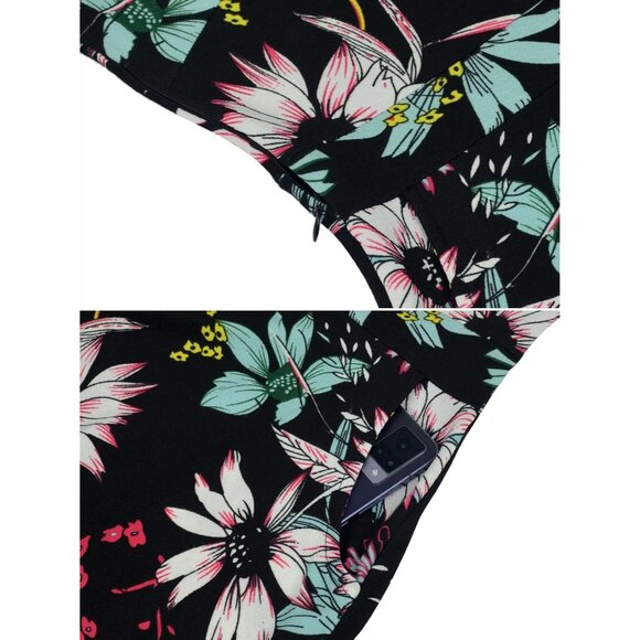 Women Floral 2 Short Puff Sleeve Flare Semi-Formal Summer Dress With Pockets - Picture 4 of 4